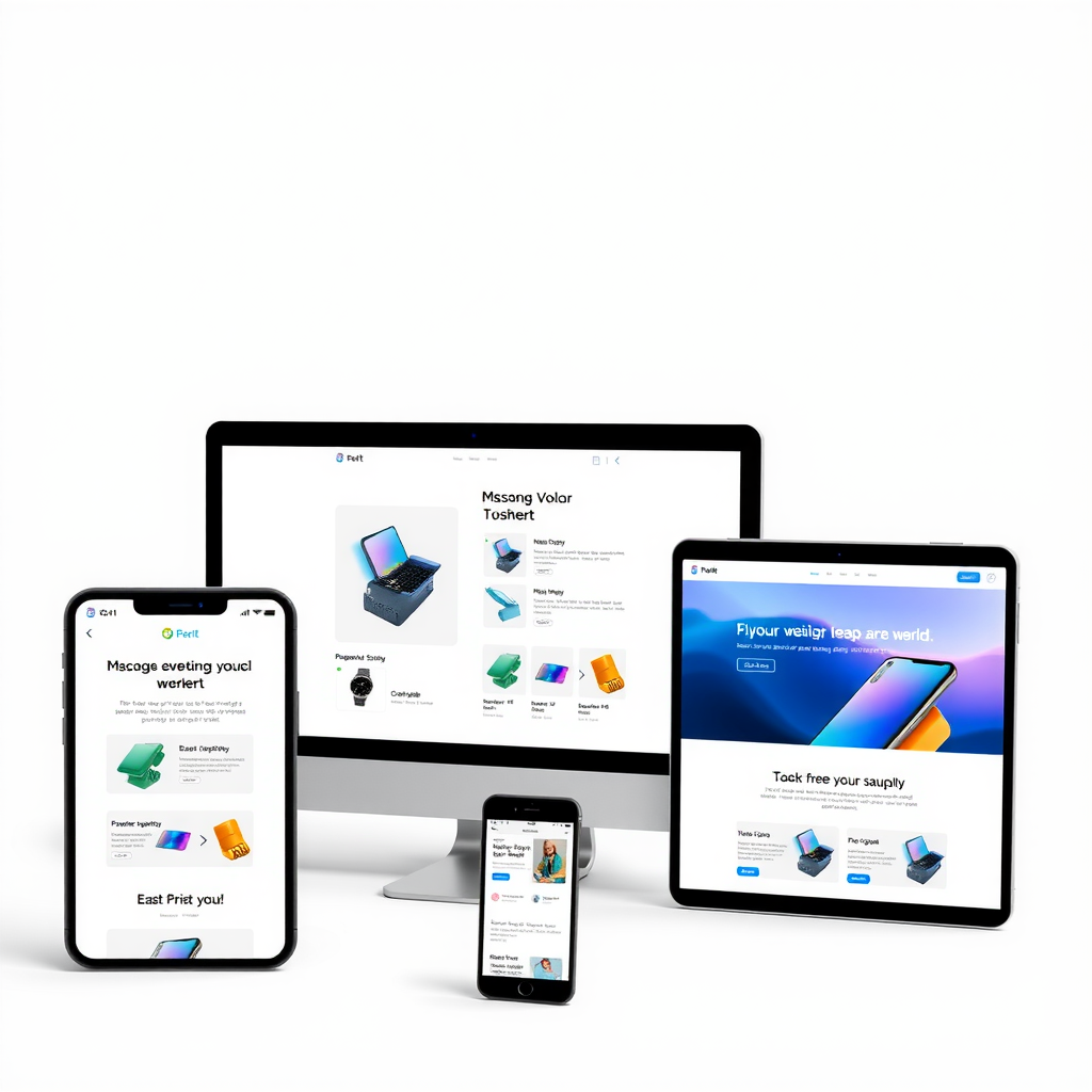 Professional custom website design mockup showing modern interface with clean layouts, responsive elements, and brand-focused visual identity on multiple device screens