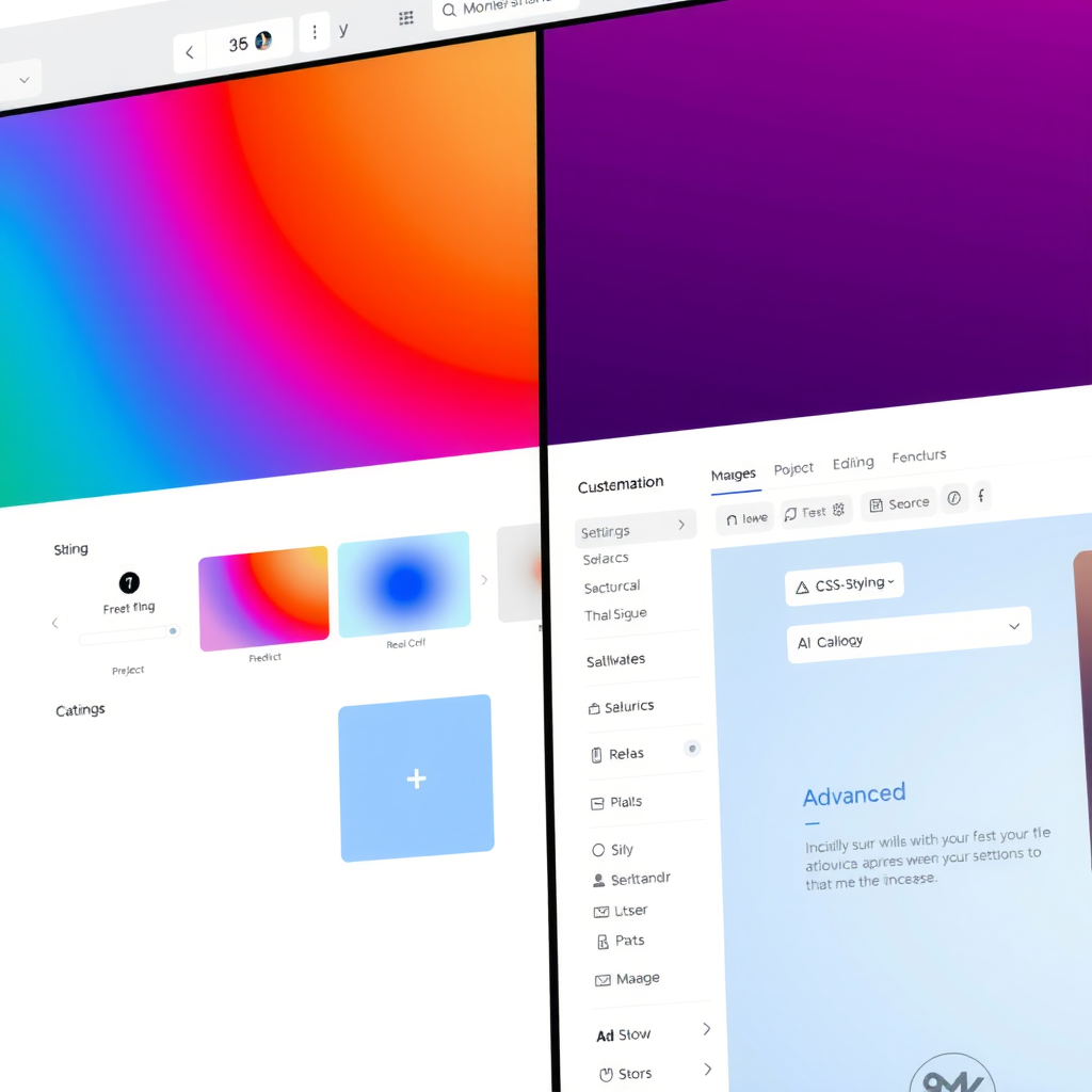 Split-screen view of Smoobu Design's customization interface showing simple drag-and-drop editing on left side and advanced CSS/styling options on right side, demonstrating flexibility for both beginners and advanced users